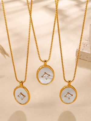 Simple round Brand Fritillary Zircon-Inlaid Pendant Necklace Stainless Steel Temperament Wild Commuter Clavicle Chain
