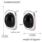 color: F169-Steel Color Black Agate Earrings