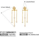 color: F1211-Long Tassel Zircon Gold Earrings