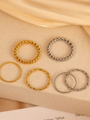 Gold-Plated Twist Weave Ring Women's Light Luxury Advanced Stainless Steel Ring Commuter's All-Matching Ornament