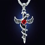 Punk Snake Wrapped Around Cross with Angel Wings Men’s Stainless Steel Chain Pendant Necklace Fashion Anime Merchandise