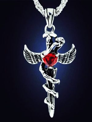 Punk Snake Wrapped Around Cross with Angel Wings Men’s Stainless Steel Chain Pendant Necklace Fashion Anime Merchandise