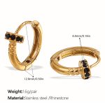 color: EH1125BKG Black Rhinestone Gold Hoop Earrings