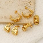 Stainless Steel Light-Luxury High-End Pleated Stud Earrings, Women’s Irregular C- Shaped Vintage Earrings