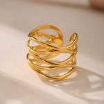 Hollow Line Open Ring Stainless Steel PVD Electroplating 18K Real Gold Color Retention Index Finger Ring Fashion Design