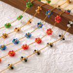 Bohemian Beaded Necklace Bracelet Foot Worker Girl Small Flower Micro Glass Bead Stainless Steel Bracelet Jewelry Set