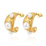 color: Gold C Shape Three Pearl -1