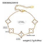 color: E083-Gold Four-petal Flower Zircon Bracelet 15+5cm