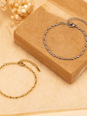 INS Bloggers Same Style Women's Bracelet 18K Gold Oval Bead Necklace Pure Chain Stainless Steel Beans