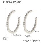 color: F1711-B Style -Steel Color Inner & Outer White Zircon Earrings -21mm