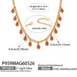 color: P959-Rose Red Color Zircon Gold Necklace 38.5+5cm