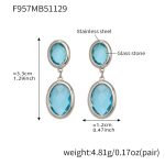color: F957-Lake Blue Faceted Stone Steel Color Earrings