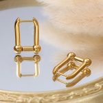 Square Gold Steel Geometric Earrings Advanced New Slimming Light Luxury Ear Clip Ear Studs Women's Simple
