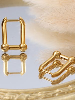 Square Gold Steel Geometric Earrings Advanced New Slimming Light Luxury Ear Clip Ear Studs Women's Simple