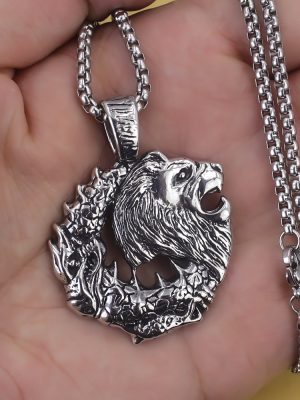Lion's Head Pendant Stainless Steel Necklace Men's Hip Hop Ornament Women's Retro Trendy Men's Accessories