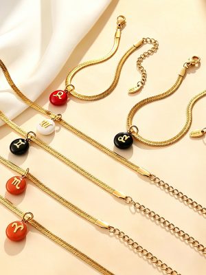 Simple Dopamine Color Imitation M & Amp; M Beans Twelve Constellation Pendant Bracelet Stainless Steel All-Match Jewelry