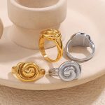 New Light Luxury Temperament Stainless Steel 18K Gold Thread Spinning Ring All-Match Advanced Ornament
