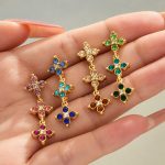 Shining Four-Leaf Flower Color Zircon Stainless Steel 18K Simple Jewelry Earrings Bracelet and Necklace Set