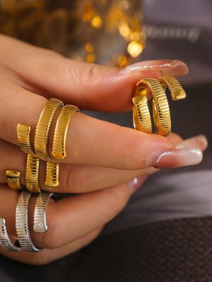New Geometric Winding Thread Ring Stainless Steel 18K Gold Plating Opening Can Not Be Adjustable Ring