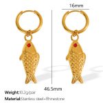 color: EH834 Red Rhinestone Gold Earrings