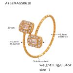 color: A762-Gold 5A Zircon Rectangular Block Ring / size: US 7