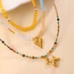Natural Stone Beaded Clavicle Chain Gentle Refined Grace Crystal Color Matching Love Puppy Pendant Twin Necklace