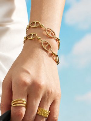 Geometric New Hollow Stainless Steel Non-Fading Japanese Zircon-Laid Necklace Bracelet Earrings Jewelry Set