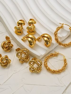 Stainless Steel 18K Gold Winding Circle Ear Studs Female Temperament High-Grade Earrings