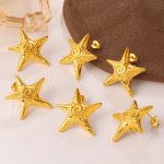 Ocean Grid Spiral Starfish Stud Earrings Non-Fading 18K Gold Plating Holiday Leisure High-Grade Light Luxury Earrings