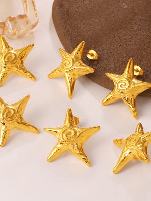 Ocean Grid Spiral Starfish Stud Earrings Non-Fading 18K Gold Plating Holiday Leisure High-Grade Light Luxury Earrings