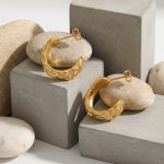 Pleated Texture C- Shaped Stainless Steel Studs 18K Gold Plating High Quality Earrings Simple Commute Essential