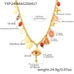 color: TXP249-Gold Multi-charm Enamel Red Zircon Necklace -42+5cm