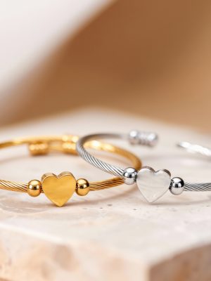 Stainless Steel Heart Adjustable Opening Bracelet 18K Gold Plating All-Match Elastic Bracelet Ornament