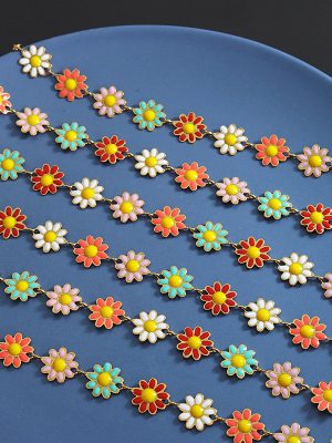 Personalized Creative Idyllic Colorful Small Flower Drop Oil SUNFLOWER Chain Stitching Necklace Bracelet Jewelry Set