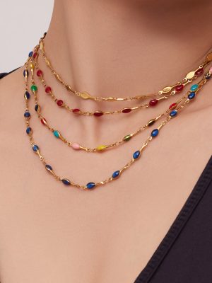 Simple Dopamine Contrast Color Clavicle Necklace Bracelet Stainless Steel Dripping Material Set