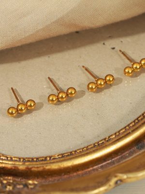 New Design Simple Personality Stainless Steel Gold Plated Geometric round Steel Ball Earrings Female Accessories