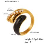 color: A658-Gold Black Enamel Ring / size: US 7