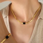 color: P1325-Black Zircon Gold Necklace -39+5cm