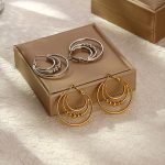 Multi-Layer Circle String Beads Stainless Steel Earrings Simple All-Match 18K Plated Earrings