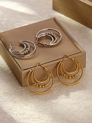 Multi-Layer Circle String Beads Stainless Steel Earrings Simple All-Match 18K Plated Earrings
