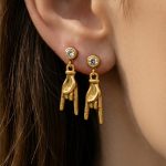 Environmental Protection Stainless Steel 5A Zircon Earrings Personality Gesture Eardrops Earrings Design Light Luxury Earrings