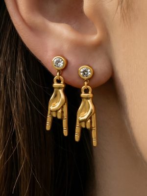 Environmental Protection Stainless Steel 5A Zircon Earrings Personality Gesture Eardrops Earrings Design Light Luxury Earrings