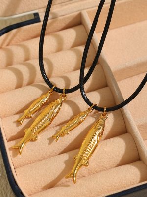 Stainless Steel Tuna Pendant Necklace Light Luxury Tropical Fish Retro Not Easy to Hit 18K Plated