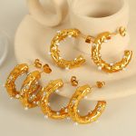 Concave-Convex Diamond C- Shaped Ear Ring Stainless Steel Plated 18K Golden Ear Retro Advanced Personalized Ear Jewelry