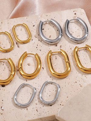 Light Luxury and Simplicity Oval Earclip Earrings Advanced Stainless Steel Atmospheric Plain Ring Female New Earrings
