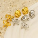 Stainless Steel Plated 18K Golden Butterfly Stud Earrings Women's Simple High-End Earrings