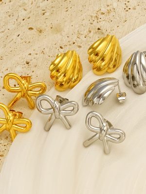 Stainless Steel Plated 18K Golden Butterfly Stud Earrings Women's Simple High-End Earrings