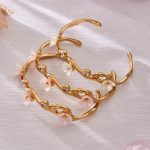 Stainless Steel Hollow Zircon C- Type Open Bracelet Flower and Branch Winding Super Expensive Exquisite Refined Grace Women's Bracelet
