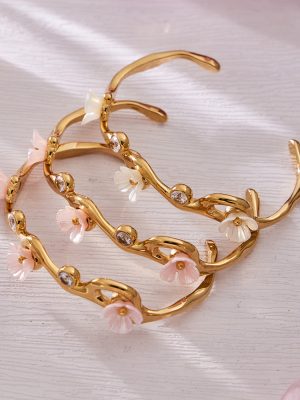 Stainless Steel Hollow Zircon C- Type Open Bracelet Flower and Branch Winding Super Expensive Exquisite Refined Grace Women's Bracelet