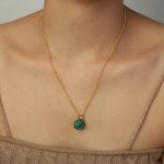color: P1630-Long Style Gold Malachite Necklace -45+5cm